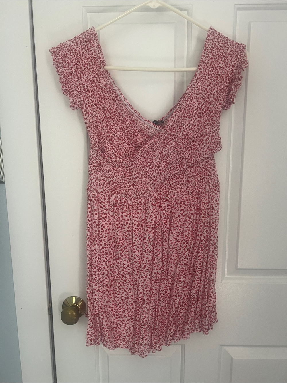 Lulu's Red and White Floral Smocked Wrap Top